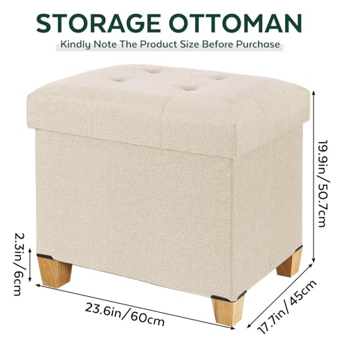 Ottoman with Storage, Rectangular Storage Ottoman, Linen Ottomans with Legs for Living Room Bedroom Dorm, 23.6" D x 17.7" W x 19.9" H, Beige - color: Beige, size: 23.6"D x 17.7"W x 19.9"H