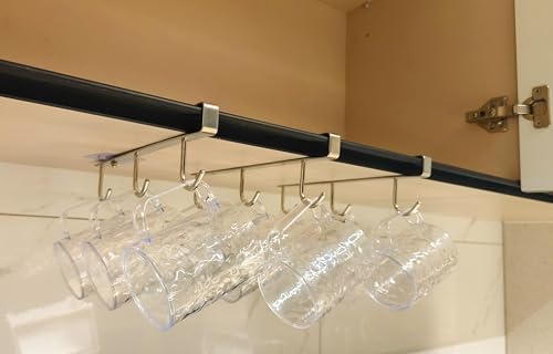 Mug Hooks Under Cabinet , 304 Stainless Steel Cup Hooks for Hanging Under Shelf, Mug Organizer Rack with 9 Hooks for Displaying Mugs, Coffee Cups and Kitchen Utensils,Fit for 0.8" or Less thickness - size: 3 Pieces