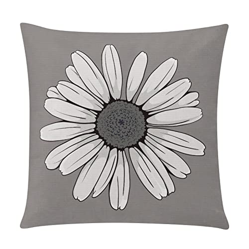 COMMINY Grey Pillow Covers 18x18 Set of 6 Decorative Daisy Flower Throw Pillow Cover for Couch Modern Cushion Cover for Patio Living Room Cushion Bed Farmhouse Home Decor | Flower Bloom, Farmhouse Cushion Cover, Breathable Linen, Standard Throw Pillow Siz