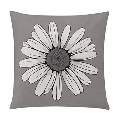 COMMINY Grey Pillow Covers 18x18 Set of 6 Decorative Daisy Flower Throw Pillow Cover for Couch Modern Cushion Cover for Patio Living Room Cushion Bed Farmhouse Home Decor | Flower Bloom, Farmhouse Cushion Cover, Breathable Linen, Standard Throw Pillow Siz