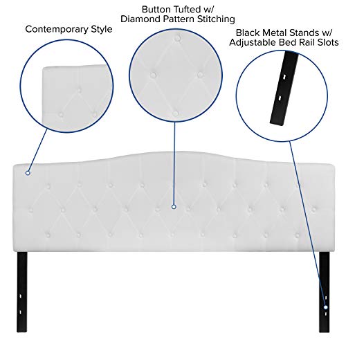 EMMA + OLIVER White King Tufted Headboard | Adjustable Bed Rail Slots, Fabric Upholstered - color: White, size: King
