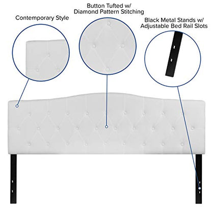 EMMA + OLIVER White King Tufted Headboard | Adjustable Bed Rail Slots, Fabric Upholstered - color: White, size: King