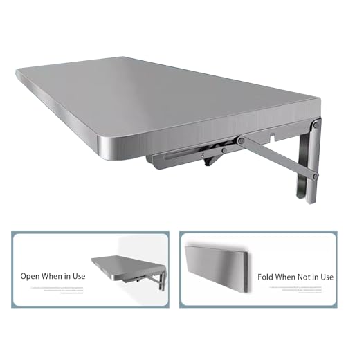 Stainless Steel Wall-Mounted, Folding, Drop-Down, Floating Tables for Tight Spaces, Home Offices, Garages, Basements and Kitchens (50 * 40cm(19.7 * 15.7in)) - size: 50*40cm(19.7*15.7in)
