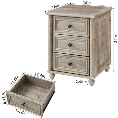 RWYHG 18" Night Stand Set 2, Nightstand with 3 Drawers | Farmhouse Modern Bedside Table, Solid Wood Legs, Metal Handles, Gray Bed Side End Tables for Bedroom Living Room - color: Gray Oak, style: 3 Drawers*2