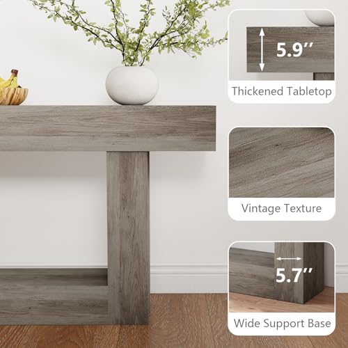 Spaco 63'' Long Console Table,2 Tier Farmhouse Entryway Table Sofa Table with Storage,Wood Behind Couch Table for Living Room, Hallway,Foyer - color: Grey (63'')