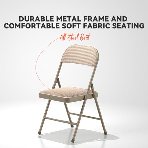 Nazhura 4 Pack Folding Chairs, Fabric Dining Chair Set with Padded Cushion and Back, Indoor Outdoo Seat for Home Office Events Wedding Party (Oatmeal Strip Fabric Seating) - color: Oatmeal Strip Fabric