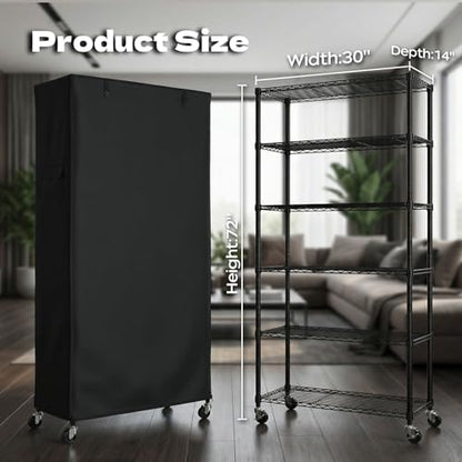 Wire Shelf Rack with 600D Oxford Cover & Wheels, 30"W x 14"D x 72"H | 6-Tier Wire Shelving with Wheels and Waterproof & Dustproof Shelf Cover, for Kitchen, Pantry & Laundry Room - size: 6-Shelf 30"W x 14"D x 72"H W/Cover