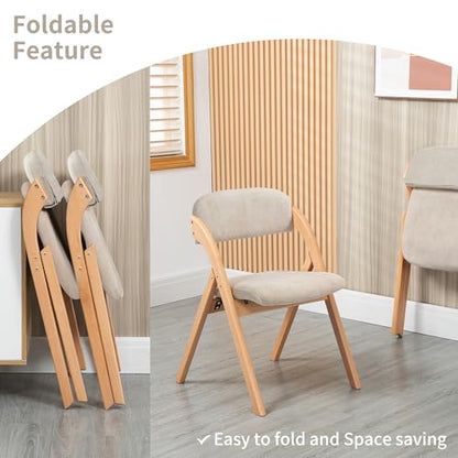 Folding Chairs with Cushion Padded Foldable Chiars 4 Pack | Wooden Dining Fold Seat with Removable Cover Extra Chair for Guests Kitchen Office Wedding Party Picnic, Cream - color: Cream, size: 4PCS