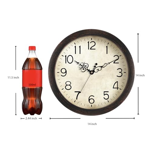 KECYET Wall Clock 14" Vintage Battery Operated Non-Ticking Quartz (Bronze) | Kitchen Clock Living Room Retro Rustic Kitchen Bathroom Home Office Bronze - size: 14 Inch