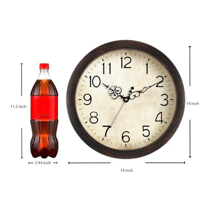 KECYET Wall Clock 14" Vintage Battery Operated Non-Ticking Quartz (Bronze) | Kitchen Clock Living Room Retro Rustic Kitchen Bathroom Home Office Bronze - size: 14 Inch