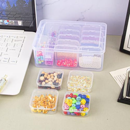 14 Pieces Plastic Storage Cases Mini Clear Storage Containers Transparent Boxes with Hinged Lid