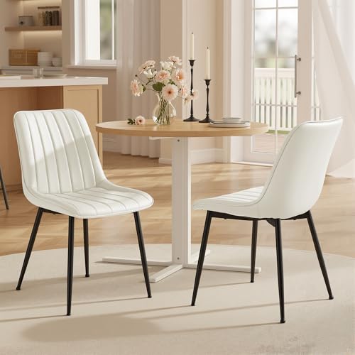 VASAGLE Dining Chairs Set of 2, Upholstered Kitchen Chairs, Synthetic Leather, Max. Load 264 lb, Steel Legs, Curved Backrest, for Dining Room, Cloud White and Ink Black ULDC090WH02 - color: Cloud White + Ink Black, size: Set of 2