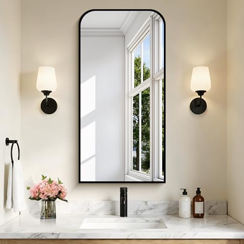 COFENY Bathroom Mirror, 18x36 inch Black Rectangle Wall Mounted Mirror with Thin Frame, Bathroom Vanity Mirrors for Over Sink, Entryway, Living Room, Bedroom - color: Black, size: 18x36inch