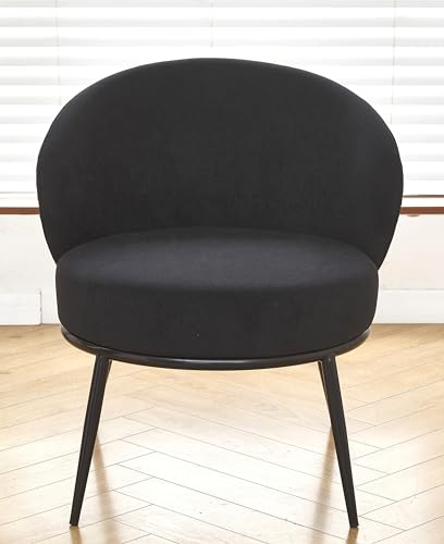 GDFStudio 27" Modern Accent Chair, Comfy Lounge Chair, Velvet Upholstered Chair, Mid Century Modern Armchair with Metal Legs, Solid Wood Frame, Cushion Barrel Side Chair for Living Room Bedroom, Black - color: Black + Velvet