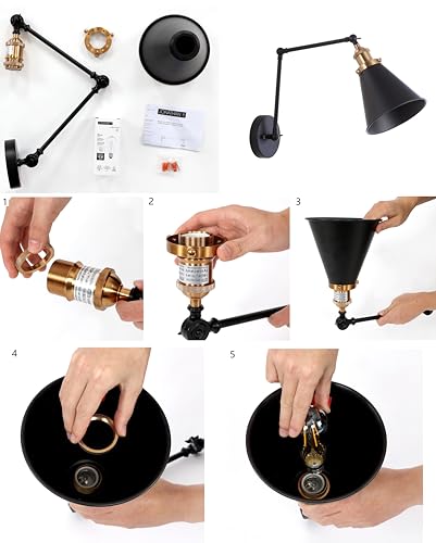 JONATHAN Y Rover 1-Light Wall Sconce 7", White/Brass Gold, Set of 2 | Adjustable Arm, Hardwired Bedside Reading Swing Arm, Farmhouse Cone Shade, Metal Hardwired Indoor Fixture, LED Bulbs Included - color: White/Brass Gold, size: Set of 2