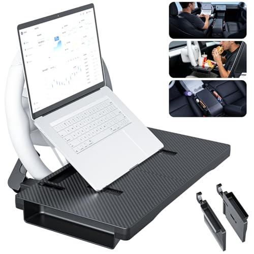 2-in-1 Car Steering Wheel Desk & Seat Gap Organizer Filler Tray | Foldable Adjustable Height Car Desk for Laptop Computer Tablet, Eating - Portable Table for Car Workstation Truck SUV Tesla