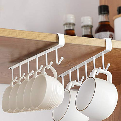 Under Cabinet Mug Holder 3 Pack, Heavy Duty Coffee Cup Hanger with 9 Hooks for Kitchen Organization, No-Drill Shelf Mount Mug Rack for Cups, Utensils, Towels, Black