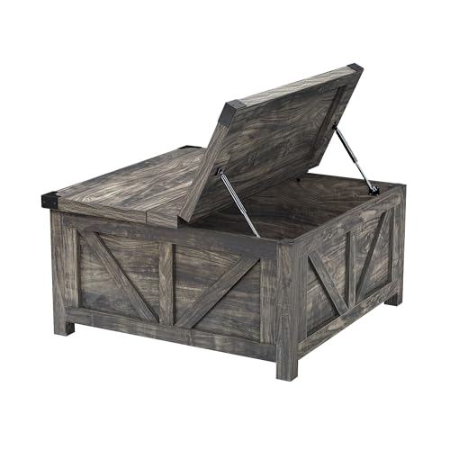jimeimen Farmhouse Lift Top Coffee Table with Storage, Wood Square Center Table with Charging Station&USB Port, Living Room Table w/Large Hidden Space, for Living Room, Bedroom, Home Office, Dark Grey - color: Dark Grey