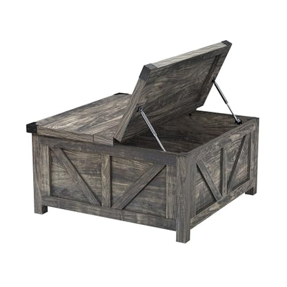 jimeimen Farmhouse Lift Top Coffee Table with Storage, Wood Square Center Table with Charging Station&USB Port, Living Room Table w/Large Hidden Space, for Living Room, Bedroom, Home Office, Dark Grey - color: Dark Grey