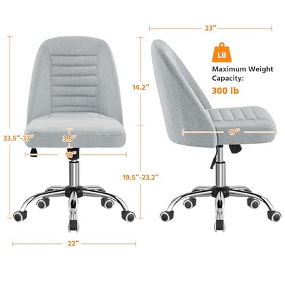 Yaheetech Light Gray Velvet Armless Vanity Desk Chair, Adjustable Swivel | Compact soft velvet seat fits small vanity, sewing or office desks; adjustable height, swivels on smooth wheels, fast setup. - color: Light Gray
