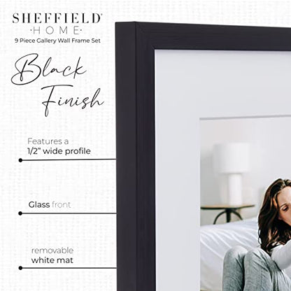 Sheffield Home 9 Piece Gallery Wall Frame Set, 11x14 in. matted to 8x10 in. (Matte Black) - color: Matte Black, size: 11x14 Inch