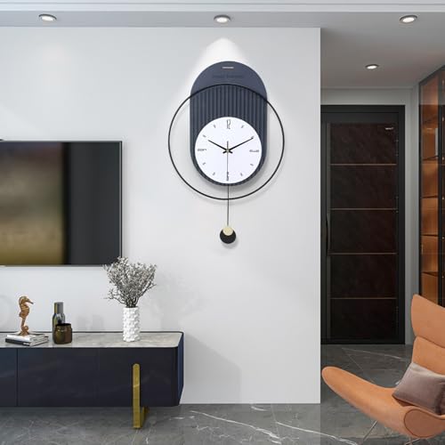 Large Decorative Wall Clock with Pendulum for Living Room, Black Metal Frame, White dial, Silent Type, Suitable for Living Room, Bedroom, Study, Office - color: 5679-black