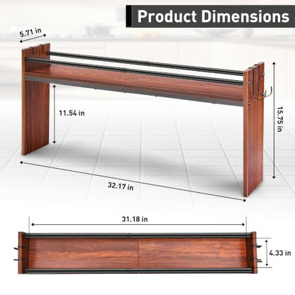 Spice Rack Shelf for Kitchen Stove, Over The Stove Shelf with 4 Hooks, Premium Wood & Metal Commbined Spice Rack Organizer Extra Storage Countertop (Walnut) - color: Walnut