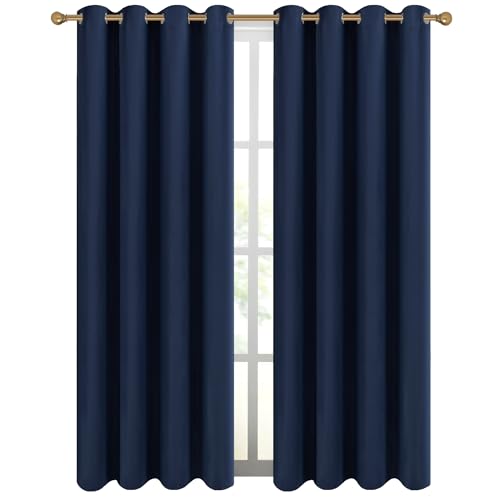 Diraysid Navy Blue Grommet Blackout Curtains for Bedroom Thermal Insulated Room Darkening Curtains Drapes, 52 x 108 inch, 2 Panels - color: Navy Blue, size: 52"W x 108"L (Pack of 2)