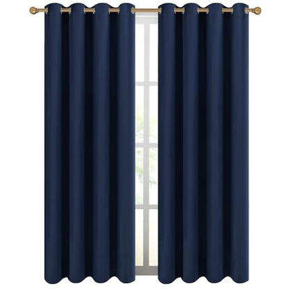 Diraysid Navy Blue Grommet Blackout Curtains for Bedroom Thermal Insulated Room Darkening Curtains Drapes, 66 x 84 inch, 2 Panels - color: Navy Blue, size: 66"W x 84"L (Pack of 2)