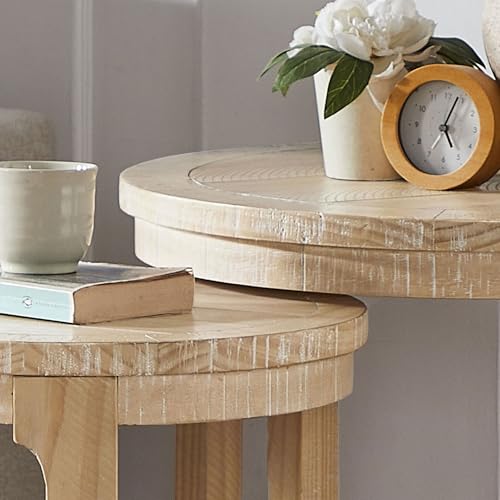24" Round Nesting Coffee Table Set of 2, Solid Wood Coffee Tables Mid Century Rustic Farmhouse Side End Tea Table for Living Room, Apartment (Oak) - color: 24" Oak