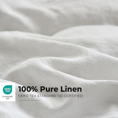 Simple&Opulence 100% Washed Linen Duvet Cover Set with Embroidered,2 Pieces Soft Farmhouse Comforter Set with Button Closure,1 Duvet Cover and 1 Pillowsham(Twin,White) - color: Embroidery White, size: Twin
