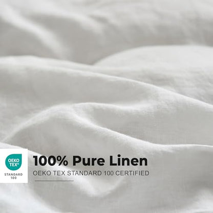 Simple&Opulence 100% Washed Linen Duvet Cover Set with Embroidered,2 Pieces Soft Farmhouse Comforter Set with Button Closure,1 Duvet Cover and 1 Pillowsham(Twin,White) - color: Embroidery White, size: Twin