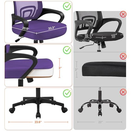 Yaheetech Mid Back Mesh Computer Office Desk Chair Adjustable Swivel, Purple - color: Purple