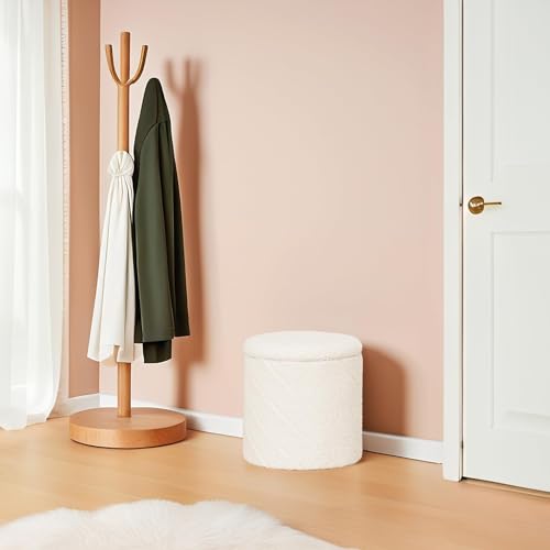 B FSOBEIIALEO Ottoman with Stroage, Boucle Round Storage Ottoman with Tray, Foot Rest Stool for Dorm Room, Living Room White, 12.99"x12.99"x13.78" - color: White, size: 12.99x12.99x13.78 inches