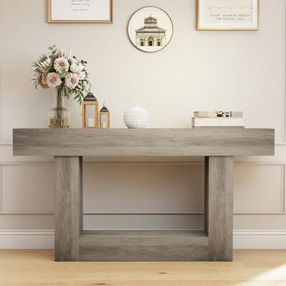 Spaco 63'' Long Console Table,2 Tier Farmhouse Entryway Table Sofa Table with Storage,Wood Behind Couch Table for Living Room, Hallway,Foyer - color: Grey (63'')