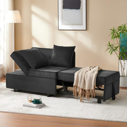 Convertible Sofa Bed 4-in-1 Pull Out Couch, Ottoman Bed Sleeper, Dark Grey | Velvet Love seat Couch Sleeper Chair Bed with USB Ports, 5 Adjustable Backrest and Pillow for Living Room Apartment Office - color: Grey