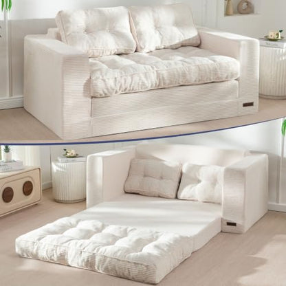 MAXYOYO Folding Sofa Bed, Convertible Sleeper Loveseat with Pillows | 2-Person Fold-Out Loveseat, Convertible Sleeper Bed with Supportive Pillows for Relaxing or Overnight Guests, Beige - color: Beige