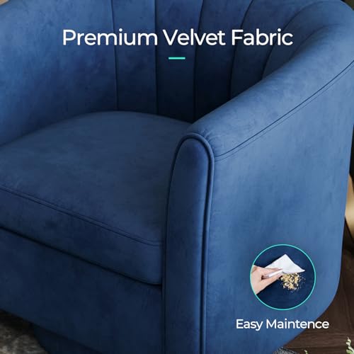 LINSY Large Swivel Accent Chair with Ottoman, Velvet Barrel Chair with Footrest, Modern Upholstered Comfy Reading Chair Armchair for Living Room, Bedroom, Study Room, Office, Blue - color: Blue, size: Large