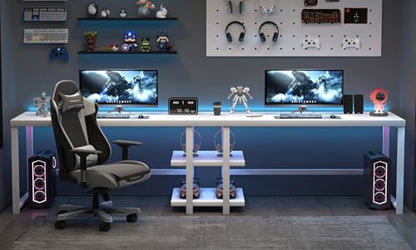 EXCEFUR White Computer Desk, Modern Home Office Desk with Storage Shelf, Wood and Metal Writing Study Table for Living Room Bedroom, 53 Inch - color: White