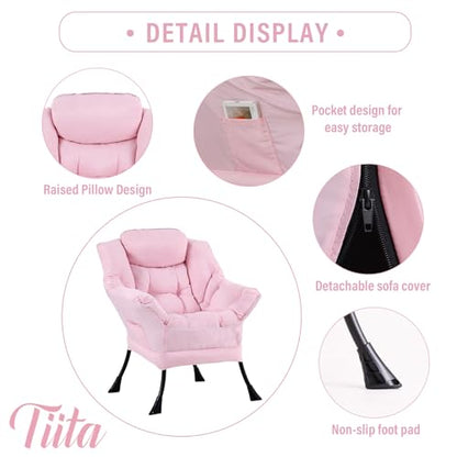 Lazy Chair with Ottoman, Comfy Reading Accent Chair, Pink | Foldable Footrest, Padded Seat and Backrest, Side Pocket for Lounging in Living Rooms, Bedrooms, Dorms and Small Spaces - color: Peach Skin Pink