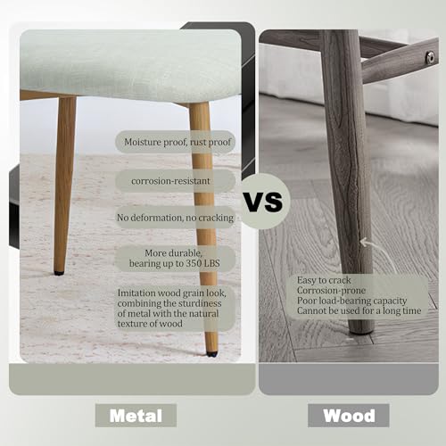 FREKEN Modern Upholstered Dining Chairs Set of 6, Mid-Century Metal Frame with Wood Grain, Linen Fabric Side Chair for Kitchen Dining Room, 350lbs Capacity, Beige - color: Beige - Wood Grain Legs, size: Set of 6