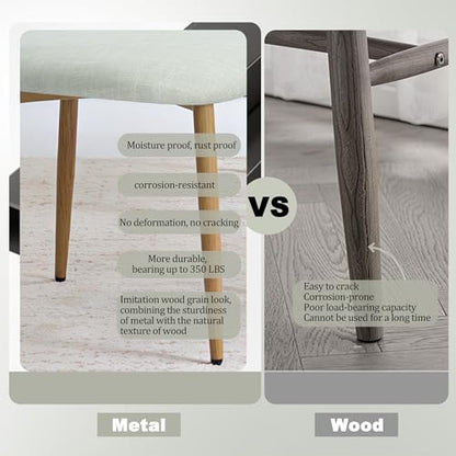 FREKEN Modern Upholstered Dining Chairs Set of 2, Mid-Century Metal Frame with Wood Grain, Linen Fabric Side Chair for Kitchen Dining Room, 350lbs Capacity, Beige - color: Beige - Wood Grain Legs, size: Set of 2