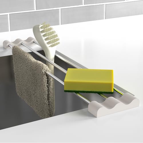 Tomorotec Adjustable Over-The-Sink Kitchen Rack, BPA-Free, White | Holds 16.5 Lbs; For Dishcloths, Sponges, and Brushes - Heat-Resistant Stainless Steel with Slim, Expandable Design - color: White