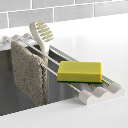 Tomorotec Adjustable Over-The-Sink Kitchen Rack, BPA-Free, White | Holds 16.5 Lbs; For Dishcloths, Sponges, and Brushes - Heat-Resistant Stainless Steel with Slim, Expandable Design - color: White