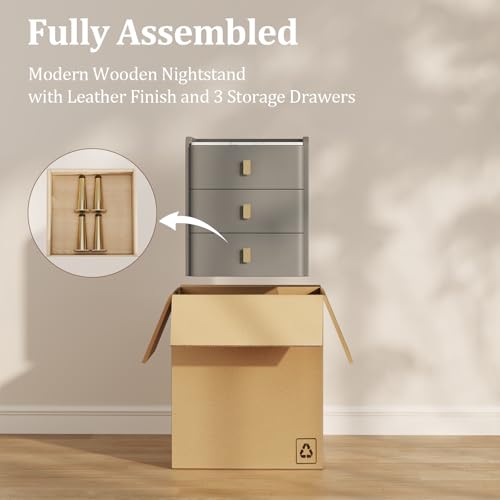 AQIMUELE Narrow Nightstand with Drawers, Narrow Side Table Leather, Small Bedside Tables for Bedroom. (Dark Gray) - color: Dark Gray, size: 15.7''W x 15"D x 22.8"H