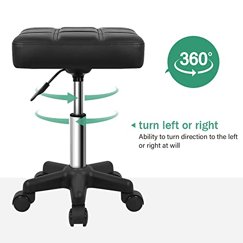 FURWOO Square Swivel Stool with Wheels PU Leather Rolling Stool Height Adjustable for Spa Salon Massage Black - color: Black