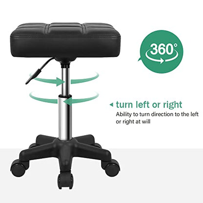 FURWOO Square Swivel Stool with Wheels PU Leather Rolling Stool Height Adjustable for Spa Salon Massage Black - color: Black