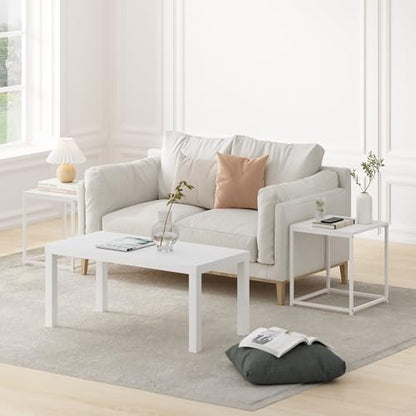 Furinno CAMNUS Side Table Set of 2, Metal Frame End Table, Square Open Design Night Stand, Bedside Table, Easy Assembly, for Living Room, Bedroom, Solid White - color: Solid White/White, size: Set of 2, 15.8" Square