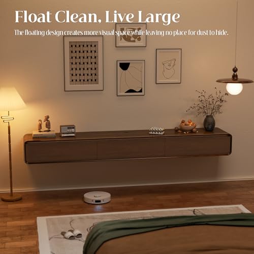71" Floating TV Stand Wall Mounted, Floating Entertainment Center for TVs up to 80 inch, TV Media Console with Flip-Down Doors, Cable Management for Living Room Bedroom Walnut