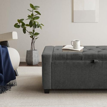 GRAINELL 42.13” Storage Ottoman Bench, Upholstered Tufted Bedroom Bench | End of Bed Storage Bench for Living Room & Entryway, 350 lb Capacity - color: Dark Gray